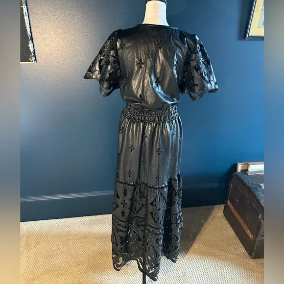 Anthropologie Somerset Black Faux Leather and Lace Maxi Dress - Picture 6 of 11